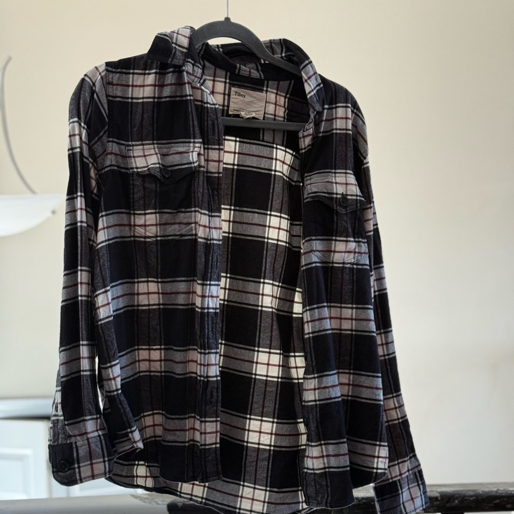 Tilley Black and White Plaid Flannel Shirt